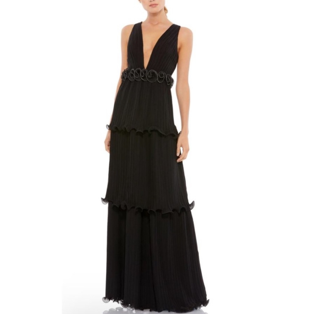 Ieena by Mac Duggal Gown Rosette Ruffle Layered Roseette Tiered Maxi Dress NWT
